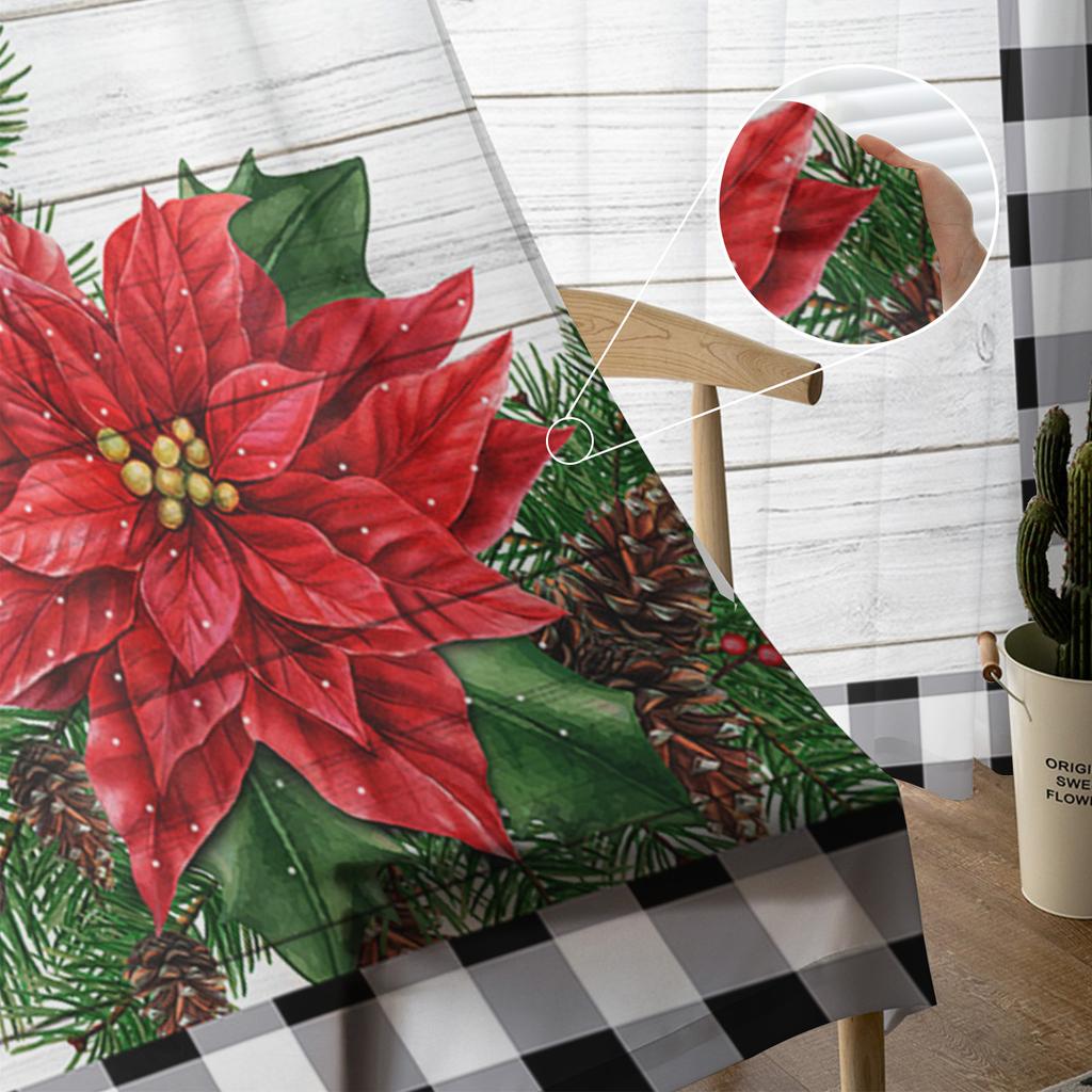 Winter Poinsettia Flower Vintage Sheer Curtains For Kids Bedroom Living Room Voile Curtains Xmas Kitchen Tulle Curtain