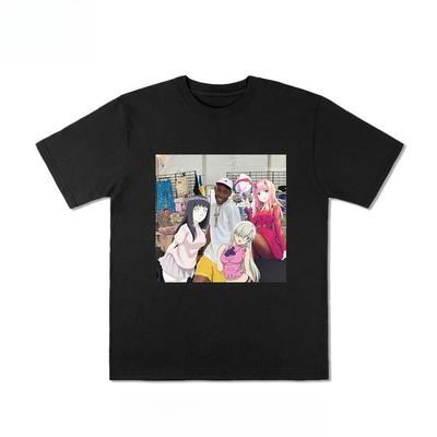 2025 Autumn Heavy Pure Cotton Tide Brand Animation and Real People Linkage Printing T-shirt Men's and Women's Versatile T-shirt