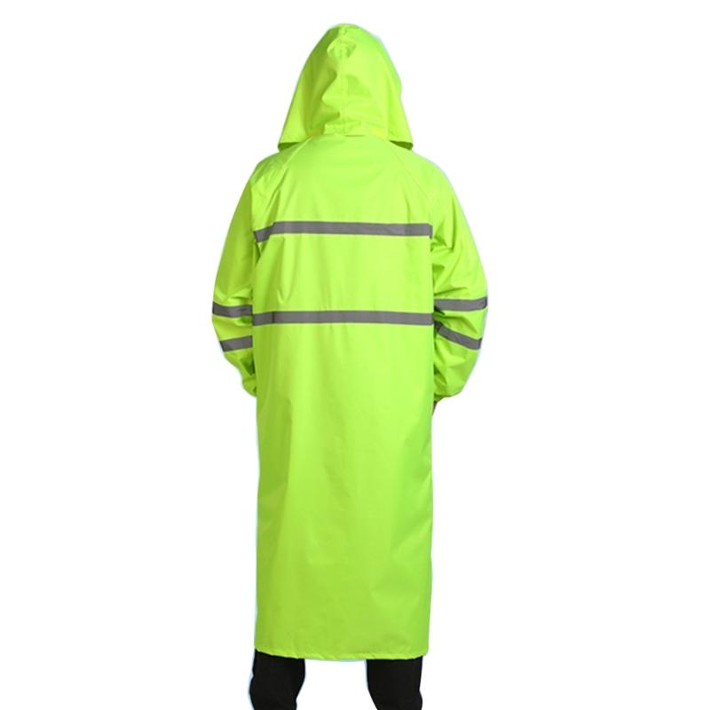 Rain Jacket High Visibility Workwears Safety Concealed Hood Fluorescent Flashing Hooded Long Length Waterproof Work Coat