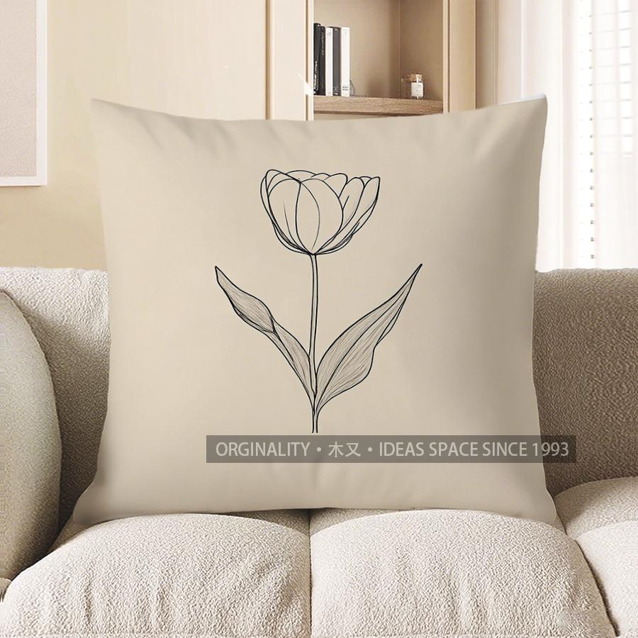 Home Decor Minimalist Black Tulip Pattern Throw Pillow Pattern Cushion Cover Suitable for Sofa Bedroom Car Pillow Cover