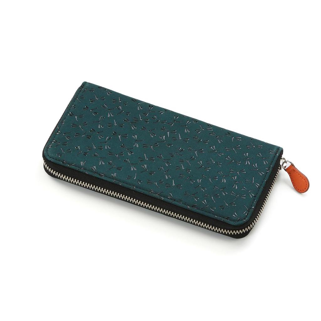 [Inden-ya] Inden HISOCA Hisoka Traditional Craft Koshu Inden Deerskin Lacquer Original Brand Wallet Green with Black Lacquer Dragonfly Design