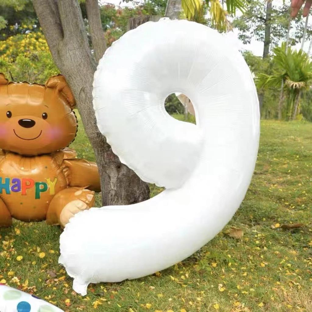 32-Inch Large White Number Aluminum Foil Balloons for Children's Birthday and Party Decorations