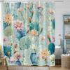 1pc Floral Shower Curtain with Cacti & Water Lily Design - 70.8x70.8 Inch Polyester Fabric Bathroom Decor, Mint Green Botanical
