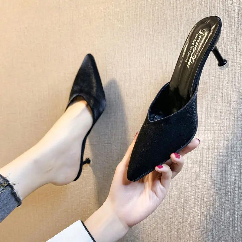 Fashion Blue Heeled Sandals 2025 Luxury Designer Woman Slippers Trend Clappers New Fashion Slides Comfortable and Elegan Shoes for Women