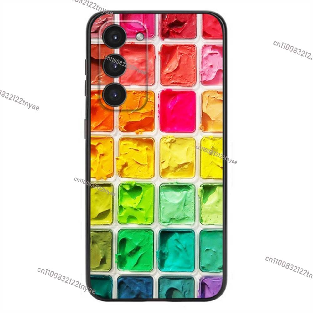 Zestaw Farb Wodnych Paleta Malarska Etui na Telefon Dla Samsung Galaxy A20,21s,22,31,32,52,53,72,73,80,91 Miękki Płynny Silikon Czarna Osłona