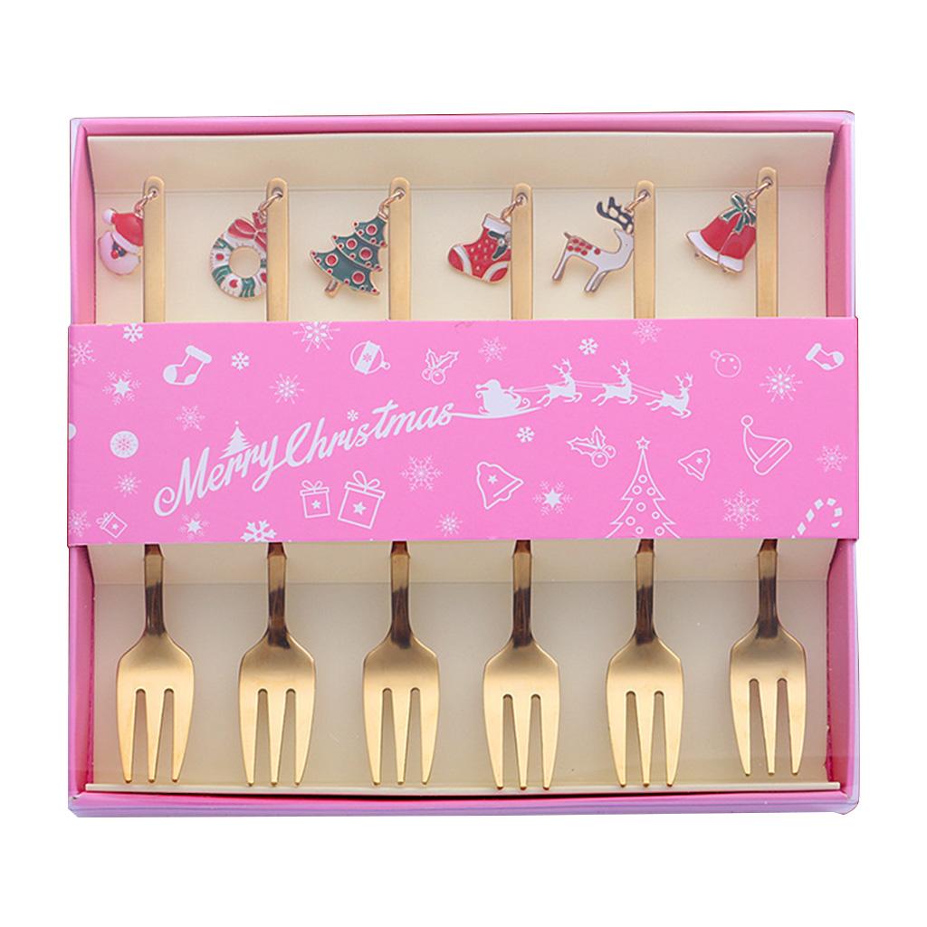 Stainless Steel Material Fruit Forks Christmas Snack Dessert Forks Food Pick Set