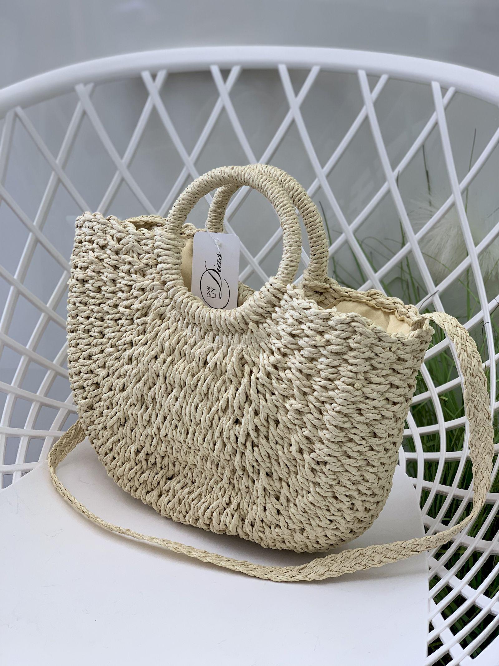 

Жіноча сумка з ротанга, стильний аксесуар для пляжного відпочинку чи літньої прогулянки бежевий