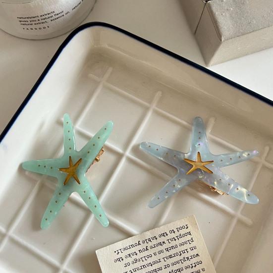 Girl Hairpin Dot Print Starfish Shape Hair Clip Anti-slip Teeth No Damage Hair Pin Summer Ocean Style Versatile Hair Accessory