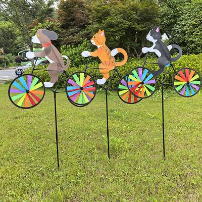 Cute 3D Animal Dog Cat Riding Bicycle Landscape Decorative Wind Spinner Windmill Device Garden Yard Decoration