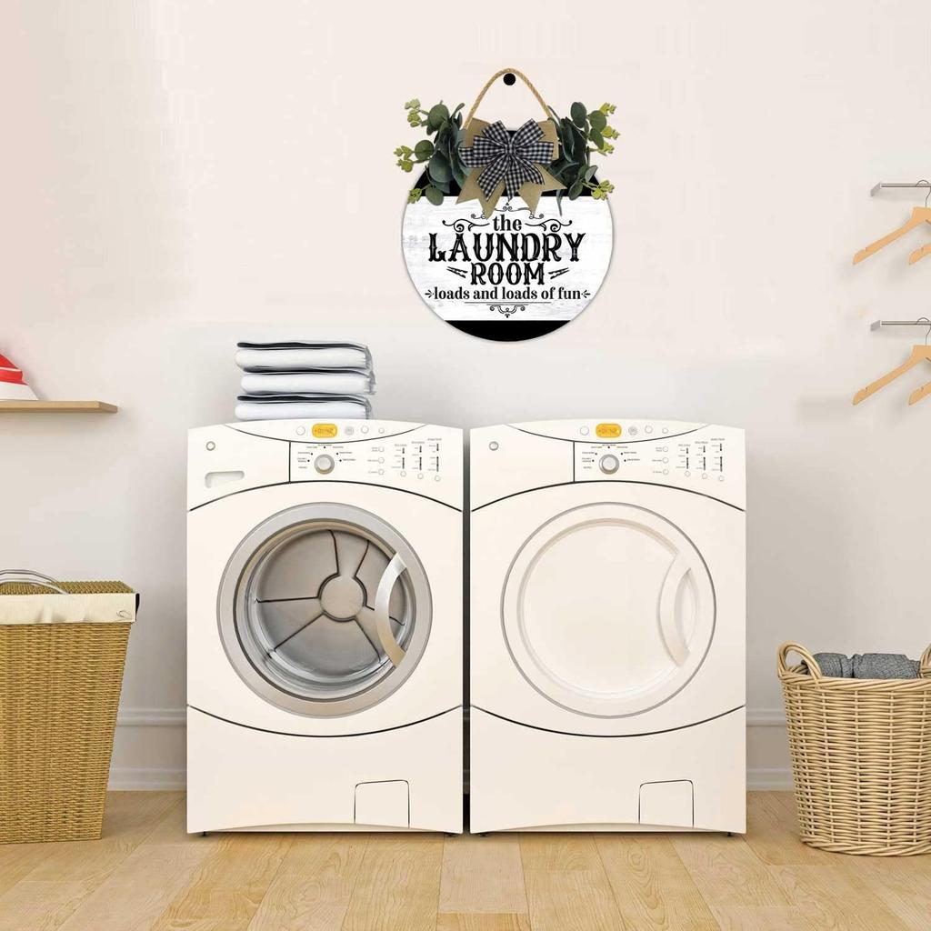 Laundry Room Loads Of Fun Sign,Weird Decor,Rustic Round Wooden Wreath,New Home Housewarming Gift For All Seasons Spring Summer Winter Autumn Fall D10
