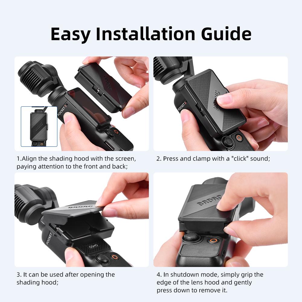 BRDRC Pocket 4 Screen Sunshade Sun Hood  Protective Case for DJI OSMO Pocket 3 Accessories Foldable Camera Hood