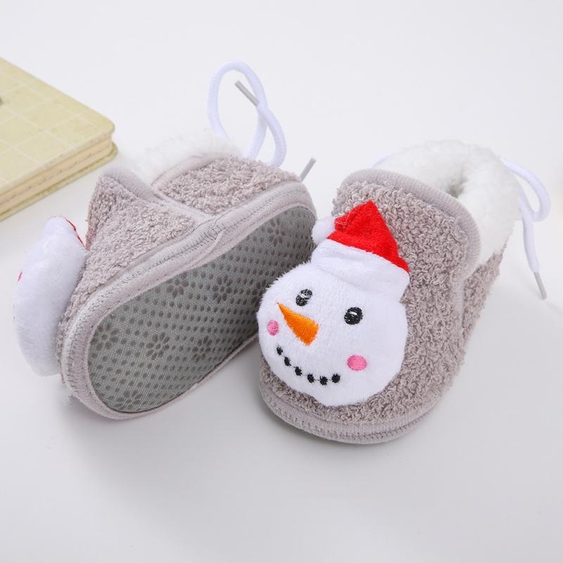 Jul Spädbarn Baby Första Gåskor Vinter Tjock Varm Nyfödd Skor För Flickor Pojkar Mjuka Söta Småbarnsskor 0-18 Månader Jultomten