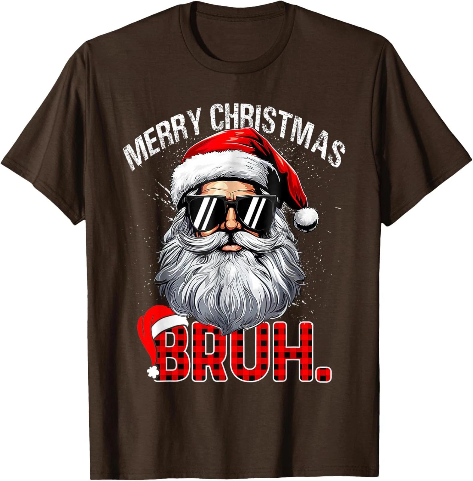 Bruh Santa Hat Funny Christmas Red Plaid T shirt M