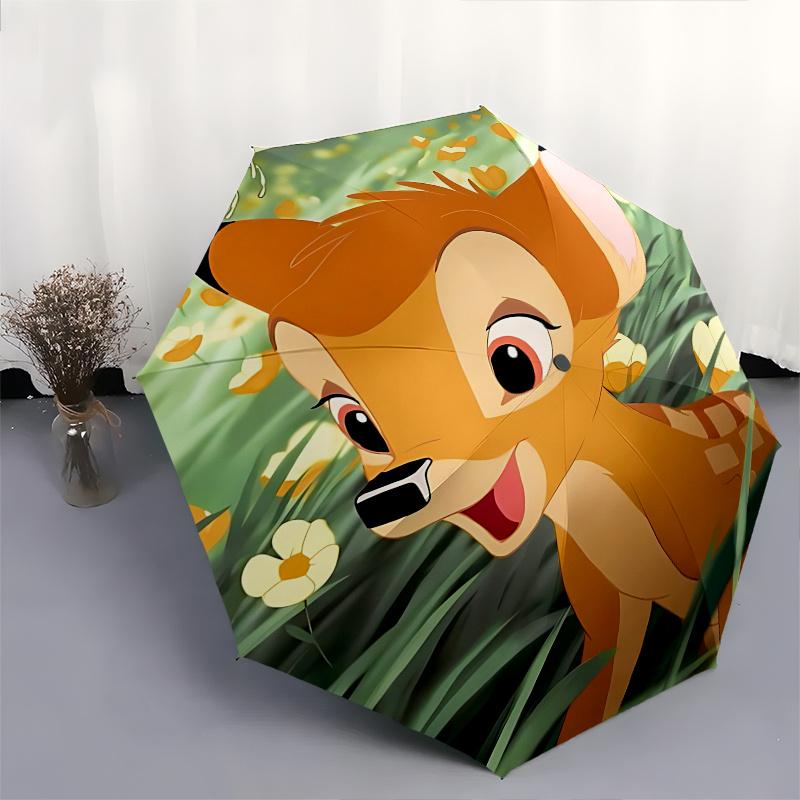 Bambi, Flowers Automatic Opening and Closing Umbrella - 8 Ribs Portable Folding Umbrella with Plastic Handle, Suitable for Leisure and Hallo
