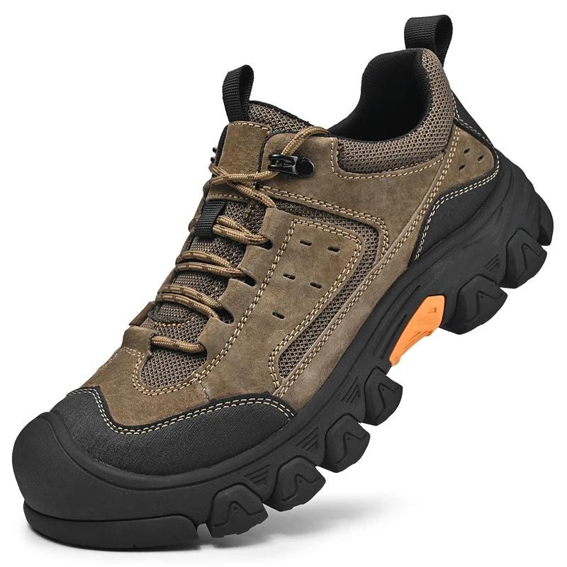 Fashion Autumn Antiskid Casual Leather Designer Shoes Hand Stitched Thick Bottom Mens Hiking Footwear Leisure Outdoor Walking Shoes