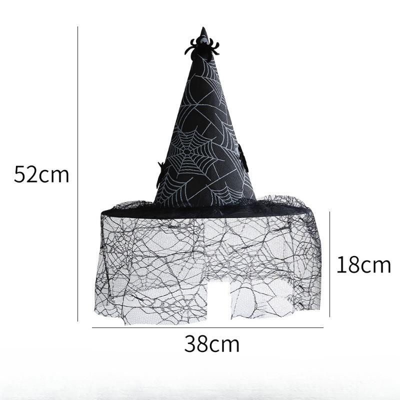 Halloween Witch Hat Makeup Costume Props Cosplay Dance Witch Hat Mesh Sticky Spider Wizard Hat Halloween Decorations for Home