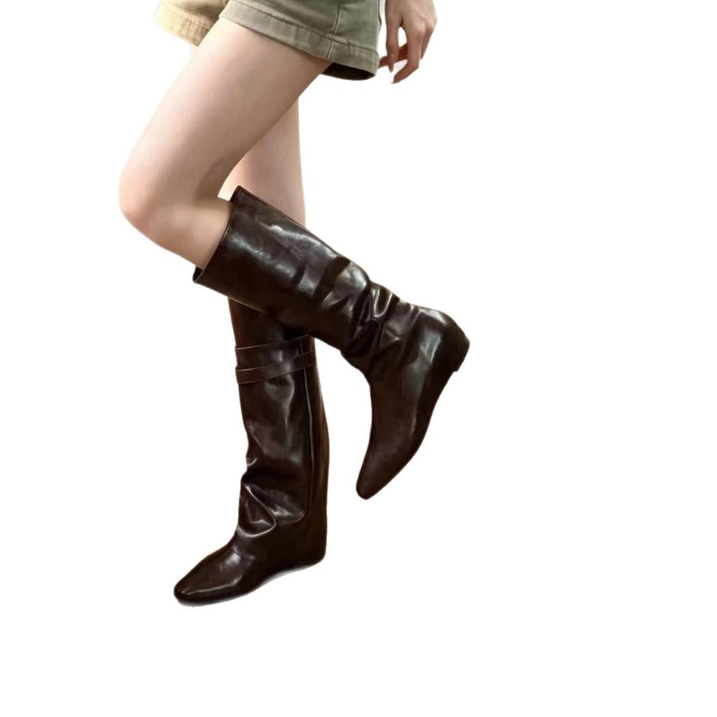 The inner height is increased, the simple square head can be disassembled, and the two-wear knight boots are retro style, new fashion temperament