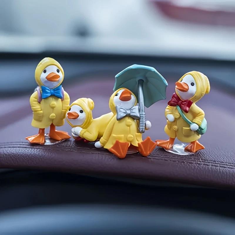 4pcs Anime Figure Little Yellow Duck Model Decor Cute Car Mounted Ornaments Auto Interior Dashboard Accessories for Girls Gifts