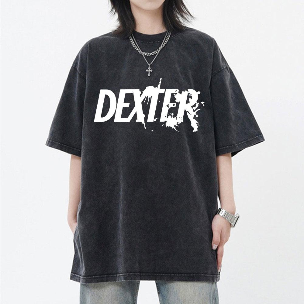 Vintage Washed Dexter Morgan Logo Print T-shirts Men Women Casual Oversized Short Sleeve T Shirt High Quality Cotton Tee Shirt