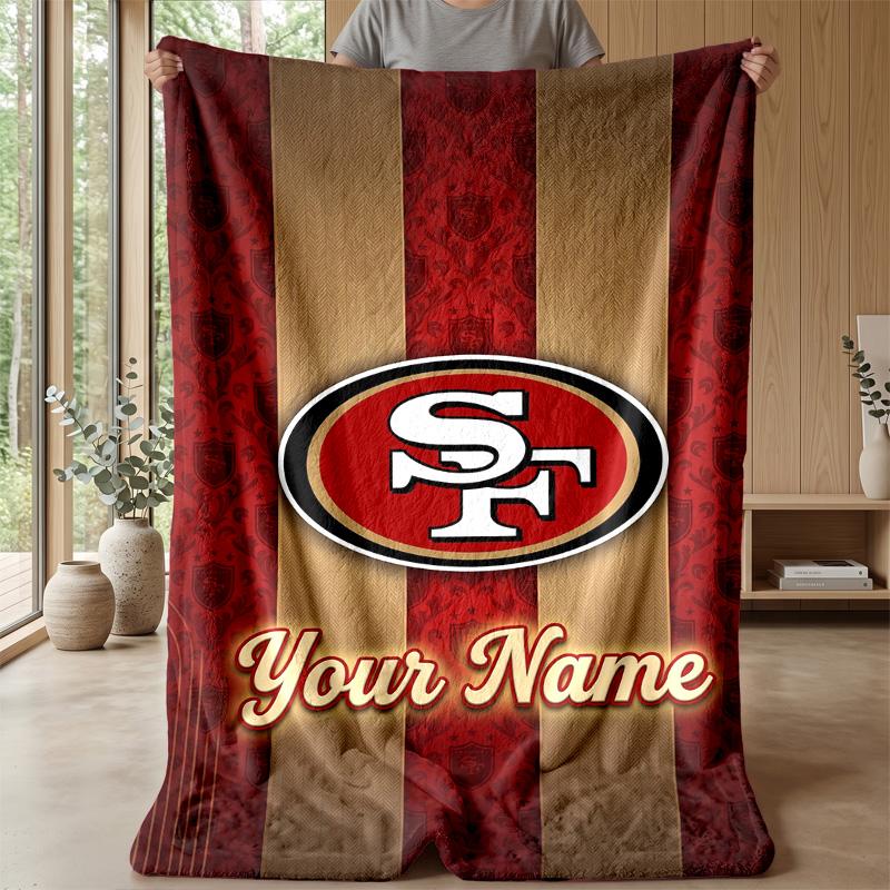 San Francisco 49ers Custom Flannel Throw Blanket Print Your Name Text Soft Warm Blanket Holiday Present