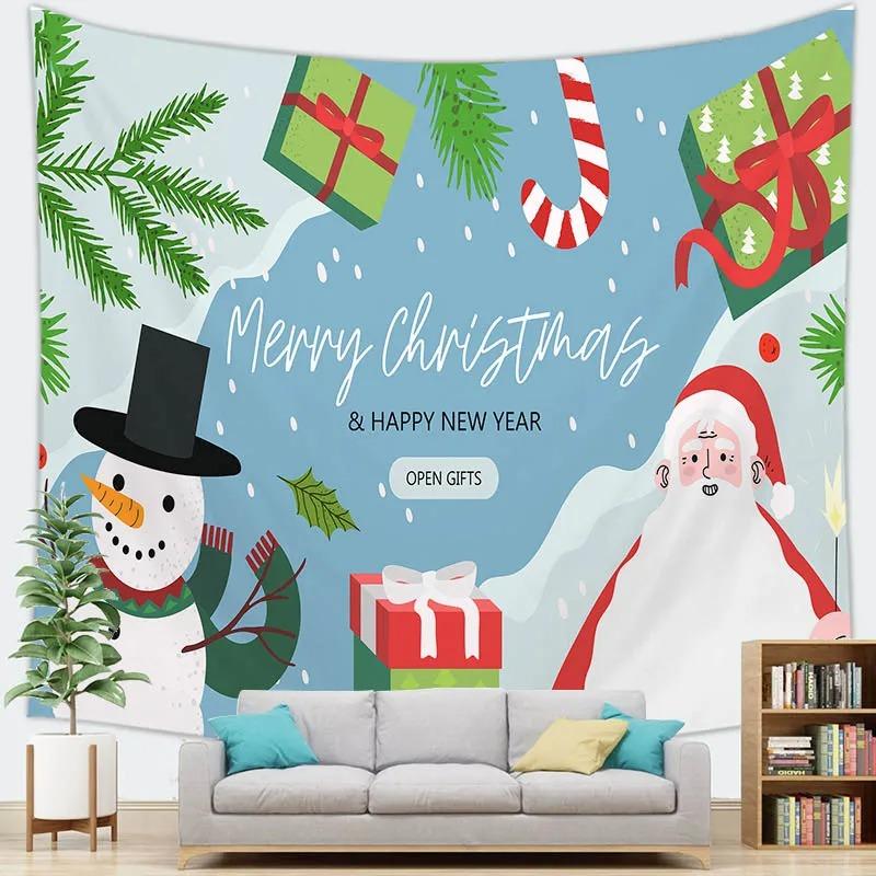 Cartoon Santa Claus Pattern Tapestry Home Bedroom Living Room Wall Decoration Christmas Theme Tapestry