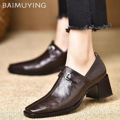Square Toe Women Ankle Boots Leather Elegant Mid Heels Shoes 2025 Trend Winter New Brand Designer Chunky Pumps Goth Botas Mujer