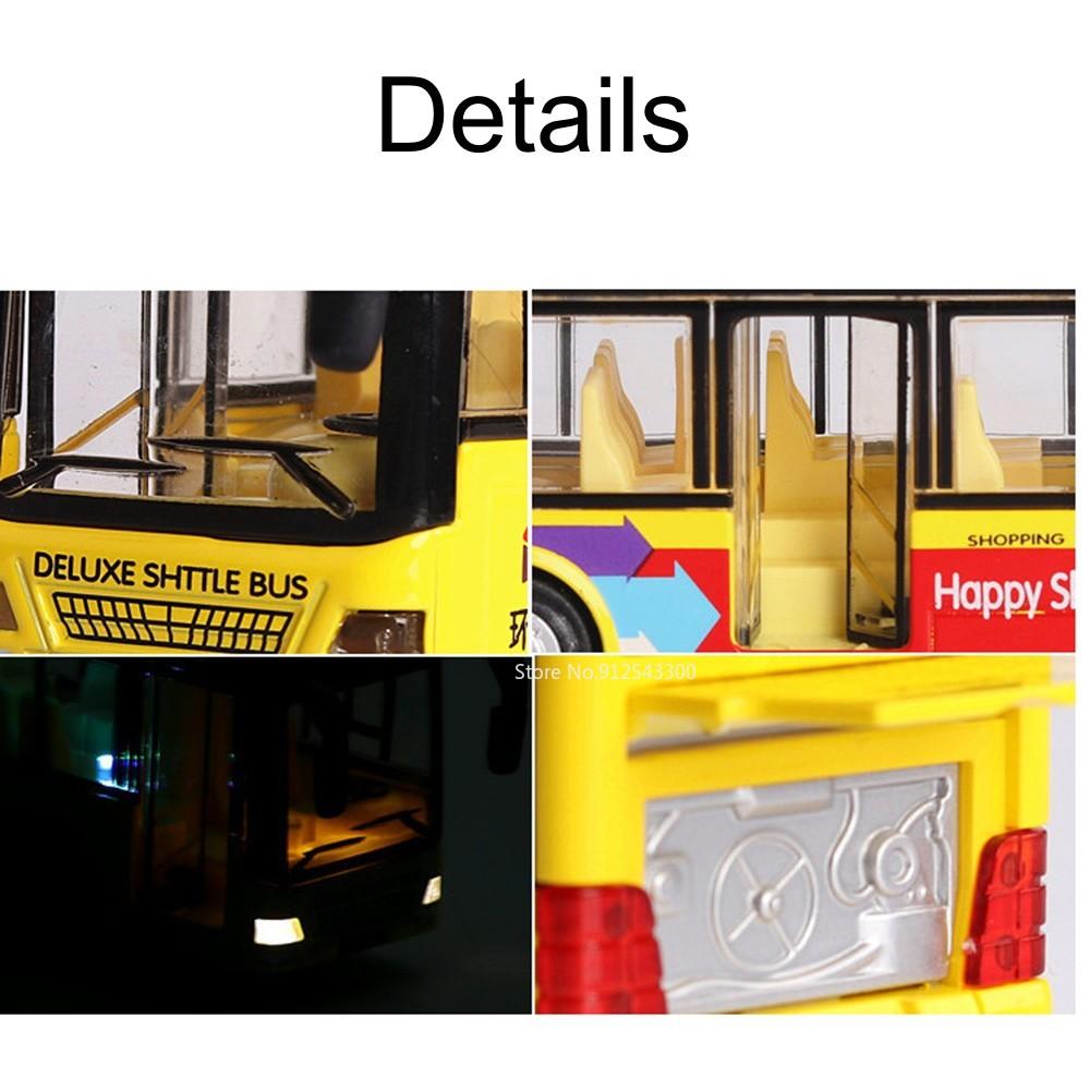 1/36 Single Bus Model Car Toy Metal Die-cast Sound Light Pull Back 3 Doors Opened Autobus Models Ornament Toys Gifts for Kids