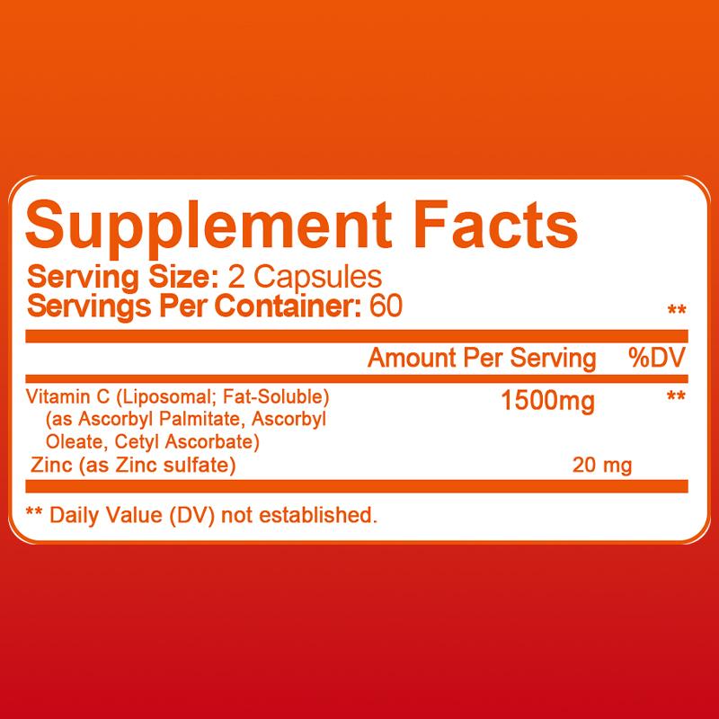 Zinc, Vitamin C, 1500mg, 120 Capsules, Dietary Supplement