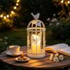 White Iron Candle Holders, Birdcage Frame with Butterfly Accent and Bird Top Detail, Antique Candlestick Lantern for Living Room, Entryway, or Study