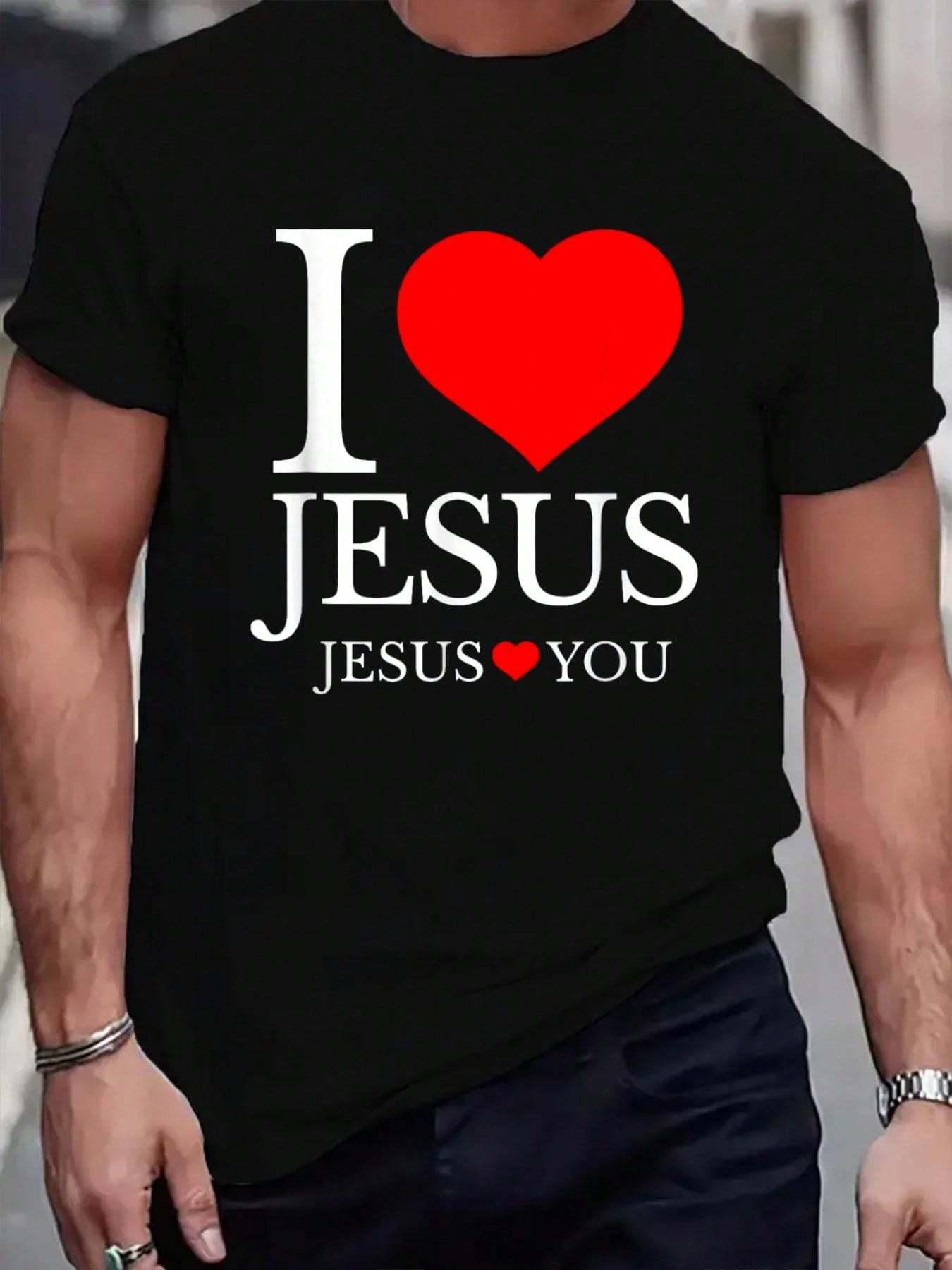 Black T-shirt with  I Love Jesus  &  Jesus Loves You  Print - Christian Inspirational Design M