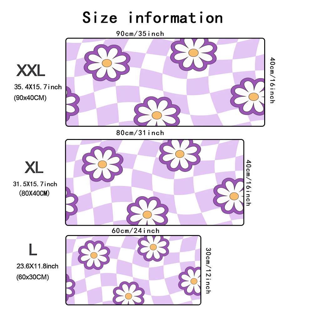 Retro Flower Checkered Mouse Pad Xxl Large Gaming Rubber Deskmat NonSlip Computer Game Keyboard Desk Mat Laptop Long Mousepad