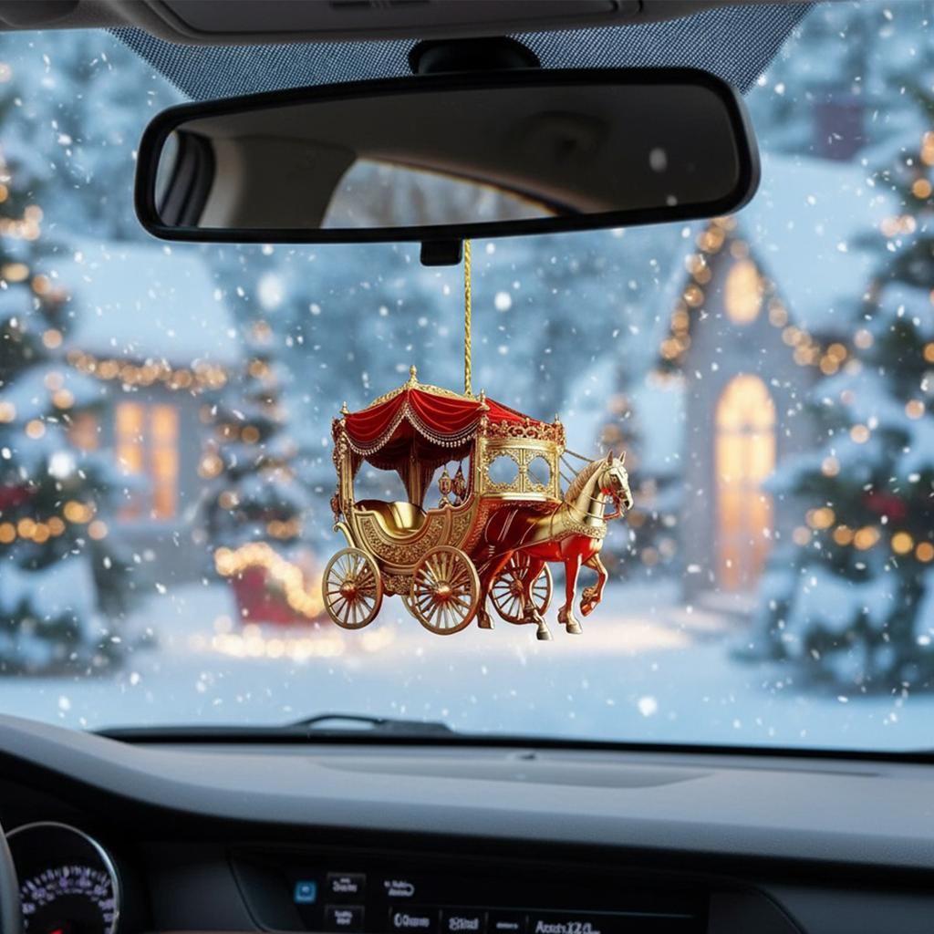 Festive Sleigh Carriage Acrylic Ornaments Flat Christmas Decors Hanging Decors for Mantel Wall Or Indoor Winter Styling