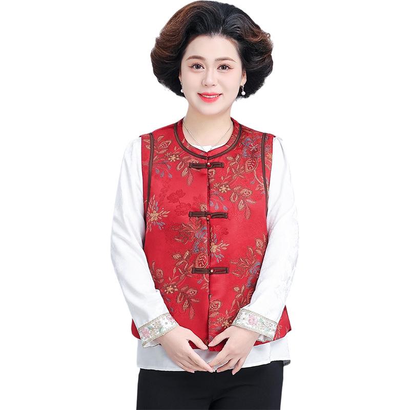Vintage Jacquard Vest for Middle-Aged & Elderly Women - Spring/Autumn Chinese Style