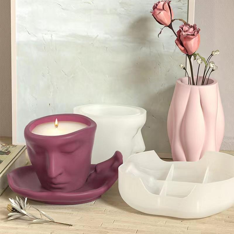 3D Abstract Face Coffee Cup Mold Silicone Baking Tray Artisanal Storage Tray Candle Cup Mold Creative Kitchen Craft