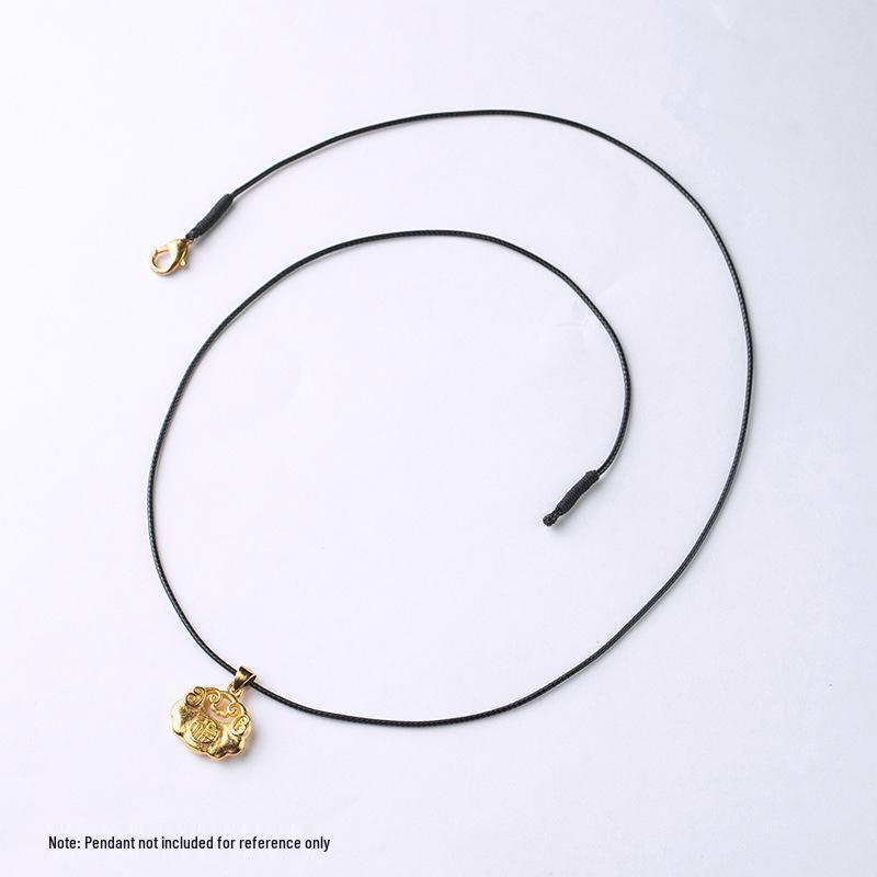 Handmade Black Waxed Leather Necklace with Gold Pendant