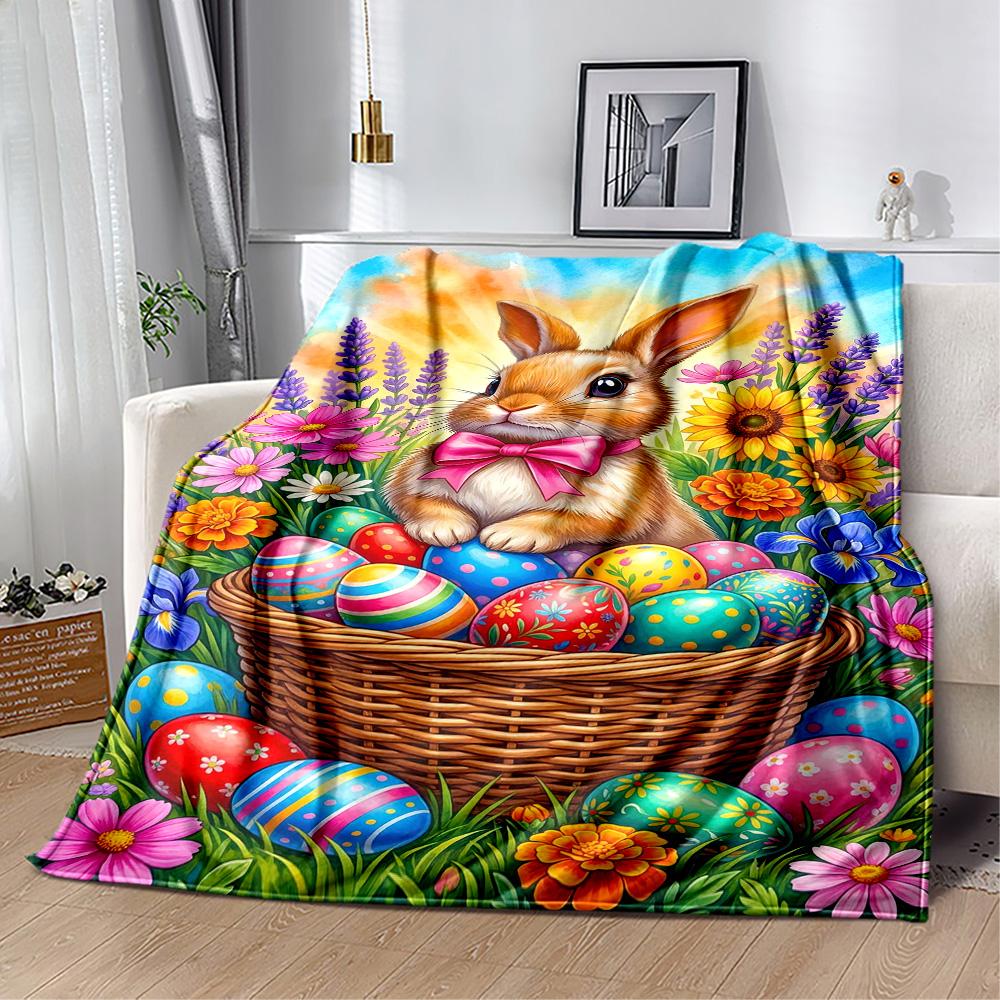 Easter Eggs And Bunnies Blanket,Suitable for Sofas, Offices, Travel, Living Rooms, Gifts To Relatives and Friends, Blanket,Suitable for All Seasons.