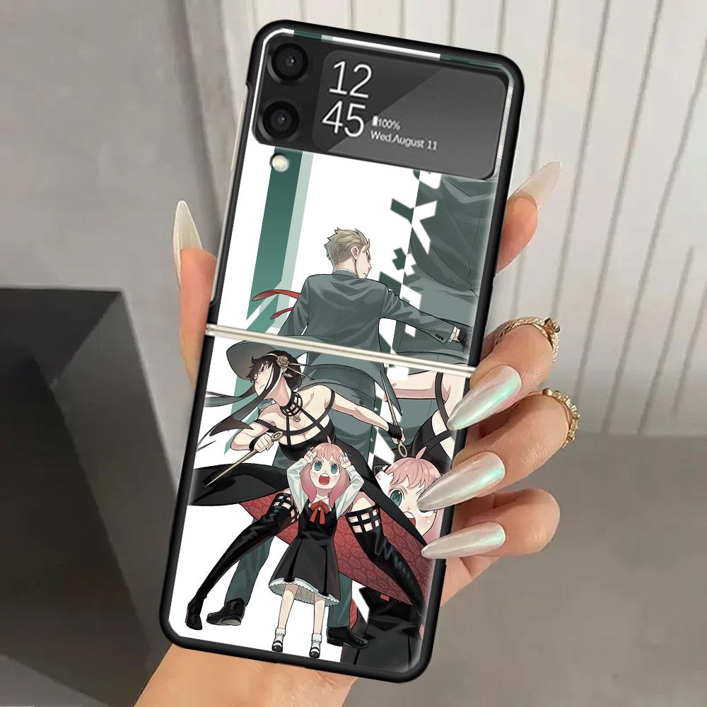Anime Spy Family Anya Hard PC Phone Case For Samsung Galaxy Z Flip 7 6 5 4 3 Black ZFlip7 ZFlip6 Flip5 Flip4 Flip3 5G Print Cove