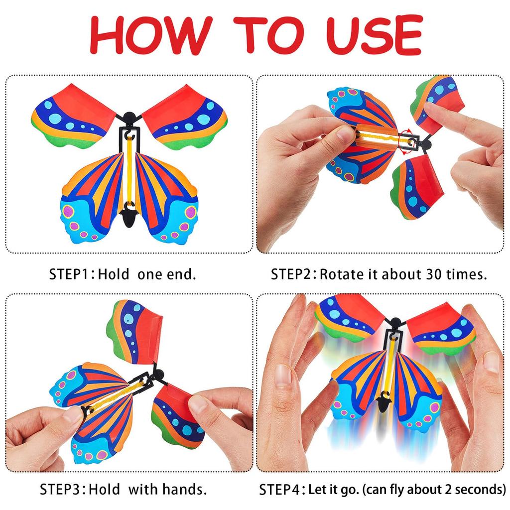 1-10Pcs Magic Flying Butterfly Fairy Flying Toys Wind Up Rubber Band Powered Butterfly Toys Decoration For Surprise Gift Party