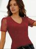 2026 Summer Elegant Women's Solid Color Mesh Short Sleeve Top