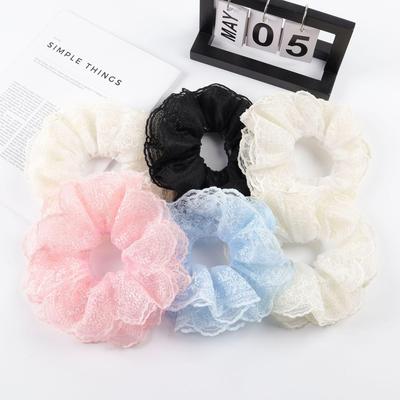 Weißer Spitzen-Scrunchie im koreanischen Stil für Damen - Elastisches französisches Retro-Haargummi