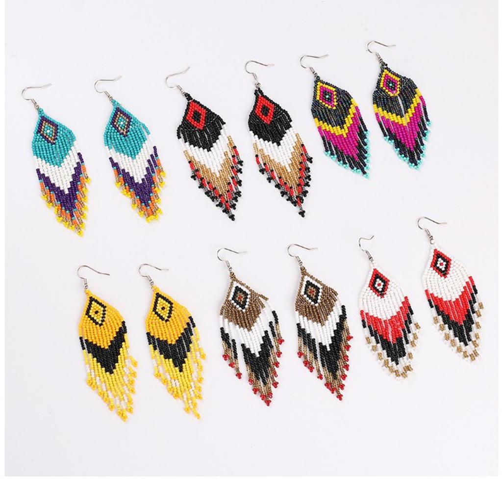 String Beads Beaded Handmade Bohemian Long Statement Tassel Earrings Beaded Earrings