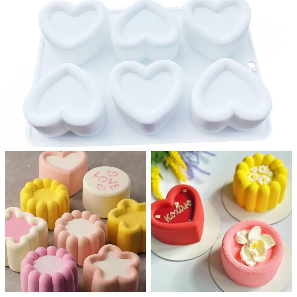 1 Pc 6 with Round Recessed Mousse Mold Small Flower Pot French Dessert Silicone Cake Mold Chocolate Jelly Mold Baking
