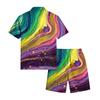 Men’s Short Sleeve Button Down Shirt and Shorts Set Abstract Swirl Print Lightweight Two Piece Outfit for Summer Beachwear
