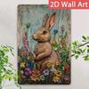 Vintage Easter Bunny Metal Poster 12x8 Inch Rustic Farmhouse Floral Spring Sign for Wall Garden