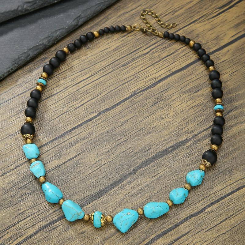 Turquoise Beaded Necklace High-end Natural Stone Pendant Versatile Jewelry Turquoise Necklace