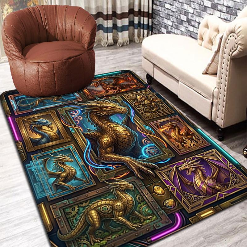 Steampunk Dragon Compilation Pattern Rug Floor Mat for Living Room or Bedroom Soft and Comfortable Carpet a Gift for Birthday and Holiday.