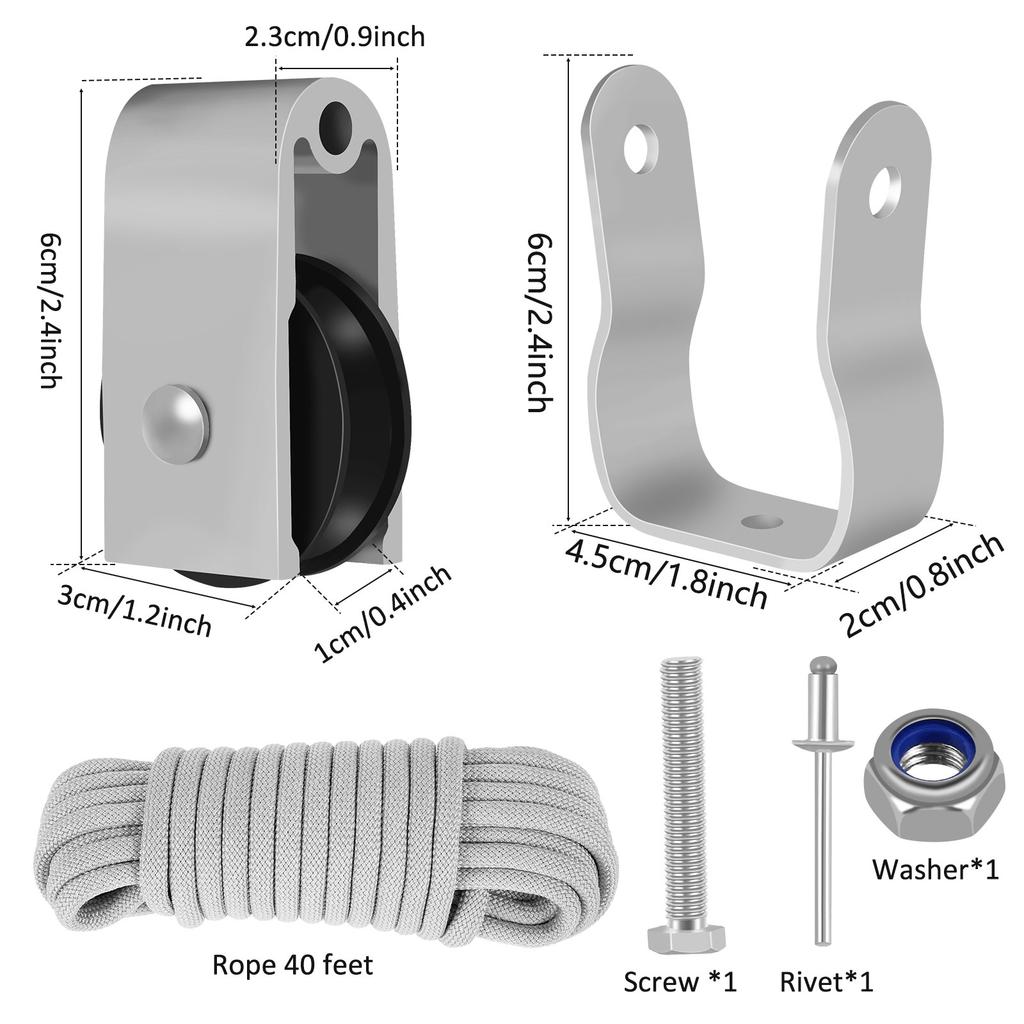 Extension Ladder Pulley Kit 40Ft Telescopic Ladder Rope and Pulley Kit AC30-2 Extension Ladder Rope Replacement for Pulley