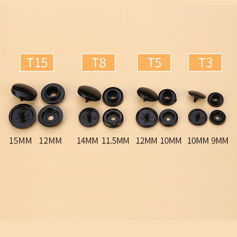 White Snaps Button Fasteners Press Stud Poppers T3/T5/T8 Round Plastic Garment Sewing Accessories For Baby Clothes Clips Quilt