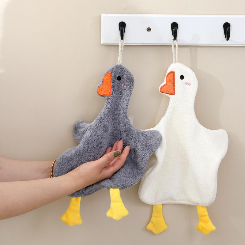 Cartoon Goose Hand Towel Kitchen Bathroom and Toilet Hanging Hand Towel Super Absorbent and Quick Drying