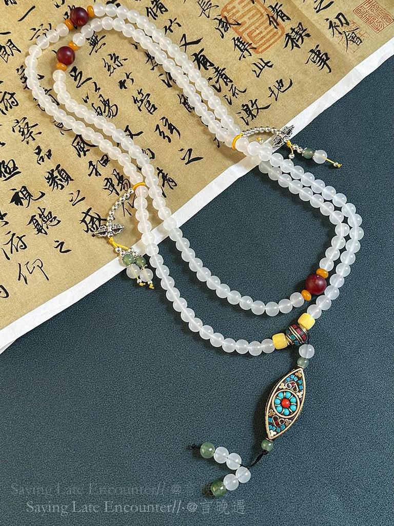 108-Bead Green Tassel Necklace - Long Chinese-Style Sweater Chain Accessory